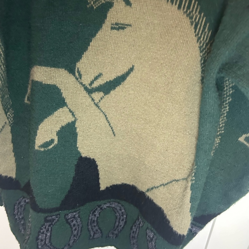 Vintage horses rider knit hooded button up cardigan / cloak - Picture 8 of 11